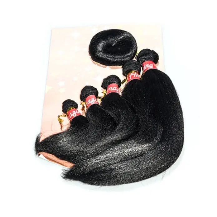 Yaki Straight Synthetic Fiber Extensions Set - 6pcs Bundles with Pre Cut Closure, Quick Weave Hairpieces for Natural Look & Volume Boost