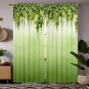 2-piece set. Fresh green plant gradient. Printed semi-transparent window drapes, hung by poles. Suitable for living room, bedroom and home decoration. 100% polyester material. Easy to clean.