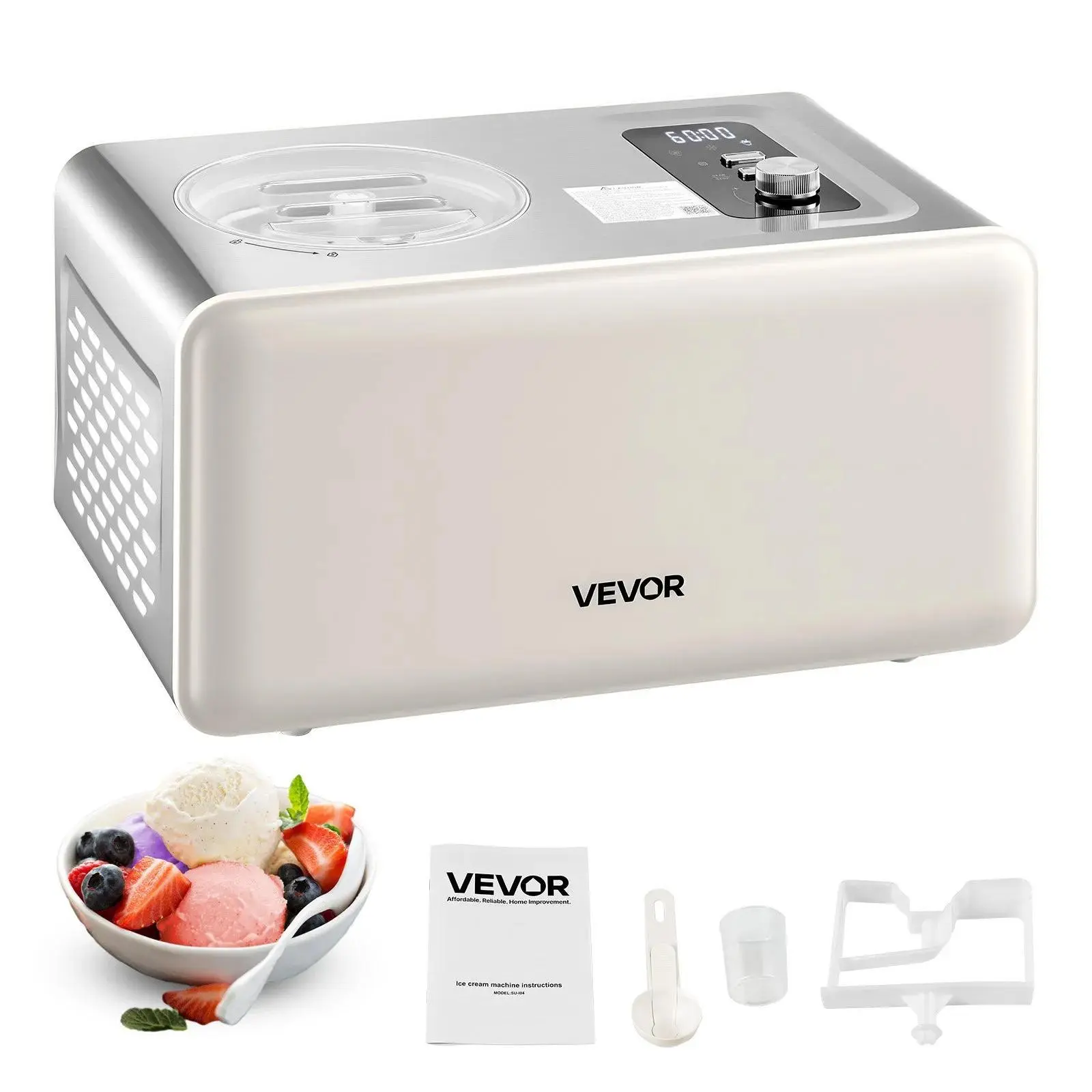 【Backtoschool】VEVOR Automatic Ice Cream Maker with Built-in Compressor,  2 Quart No Pre-freezing Gelato Maker, Electric Sorbet-Maker, 3 Modes Compressor Ice Cream Machine for Home Kitchen