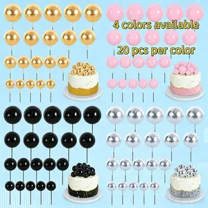 20pcs Multi-Size Foam Ball Cake Decorations, 4 Colors Available, Cake Decorating Supplies, DIY Foam Ball Cake Toppers, Ideal DIY Craft Supplies for Birthday, Wedding, Gender Reveal, Anniversary and Various Themed Party Cake Decorations