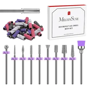 MelodySusie Nail Drill Bits, 10Pcs Diamond Sanding Bit Set with 40pcs Small Sanding Bands (#120#180#240 Grits) with 3.1mm Mandrel Bit, Nail Gel Polish Remover Tool for Acrylic Nails Manicure Nail Prep