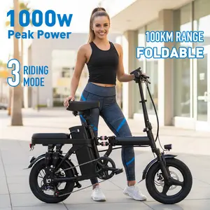 Adult electric folding bicycle with 500W motor, 16-level shock absorption system, 48V 15Ah battery, and a range of 100 kilometers. Wheel Pedals Ebike Charger SpringStatements