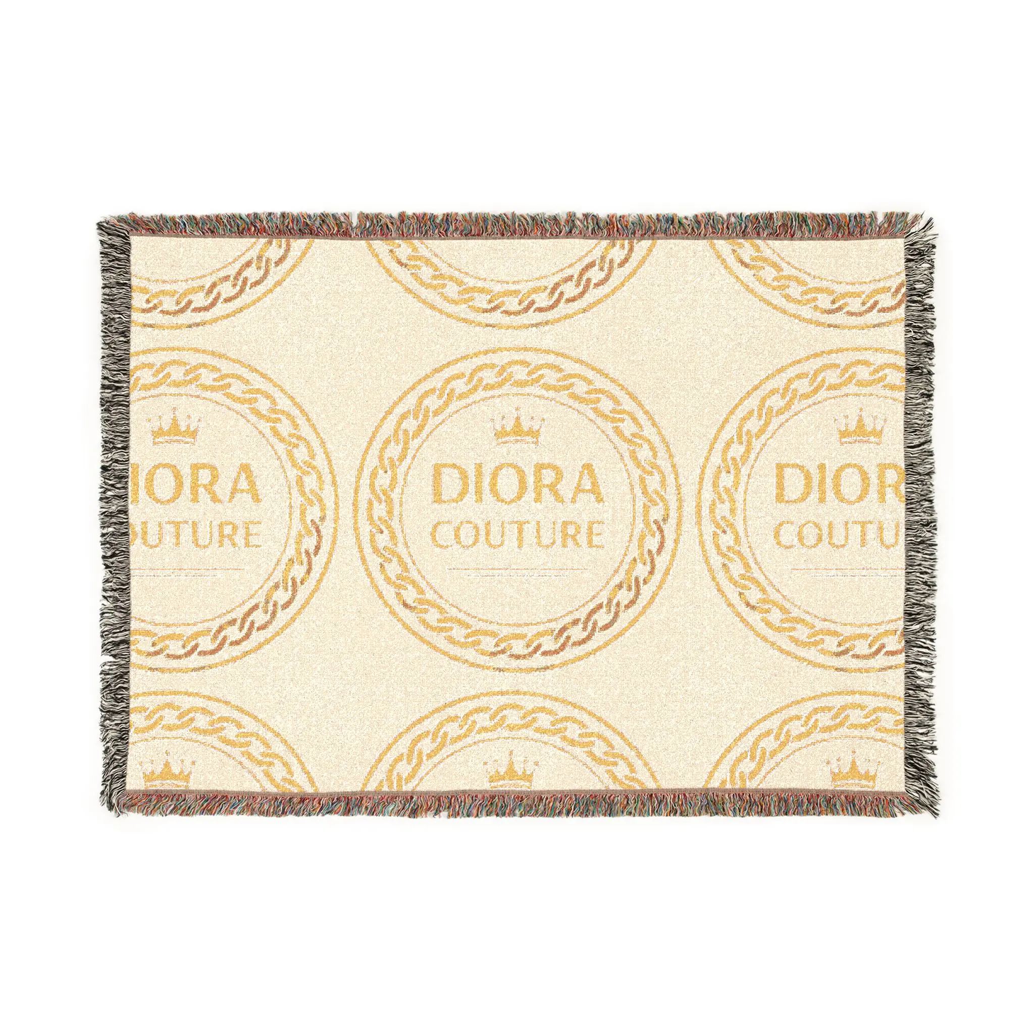 Diora Couture Logo Woven Blanket | Luxury Monogram Throw