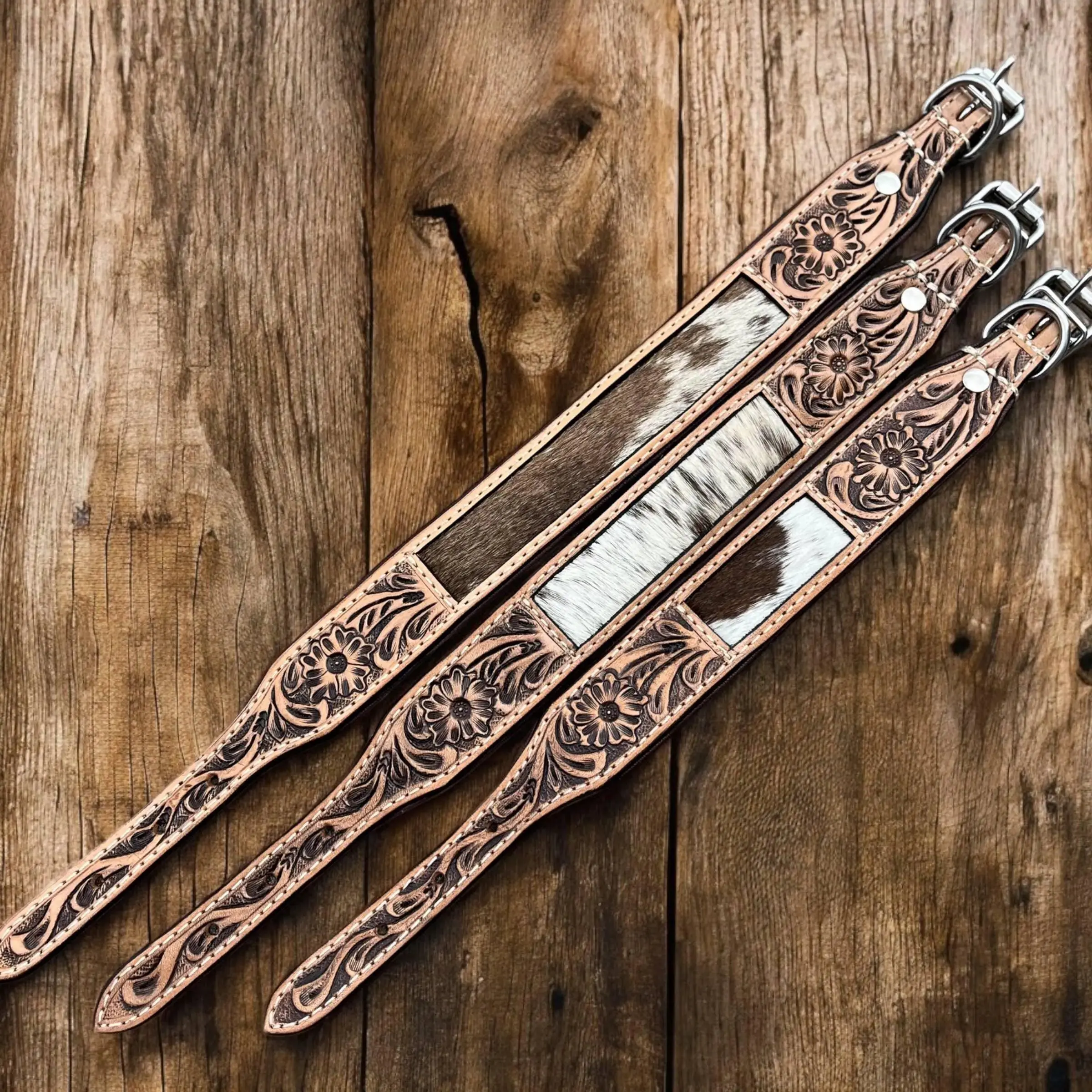 Tan cowhide & tooled dog Collar 