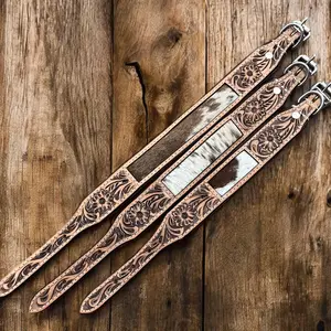 Tan cowhide & tooled dog Collar 
