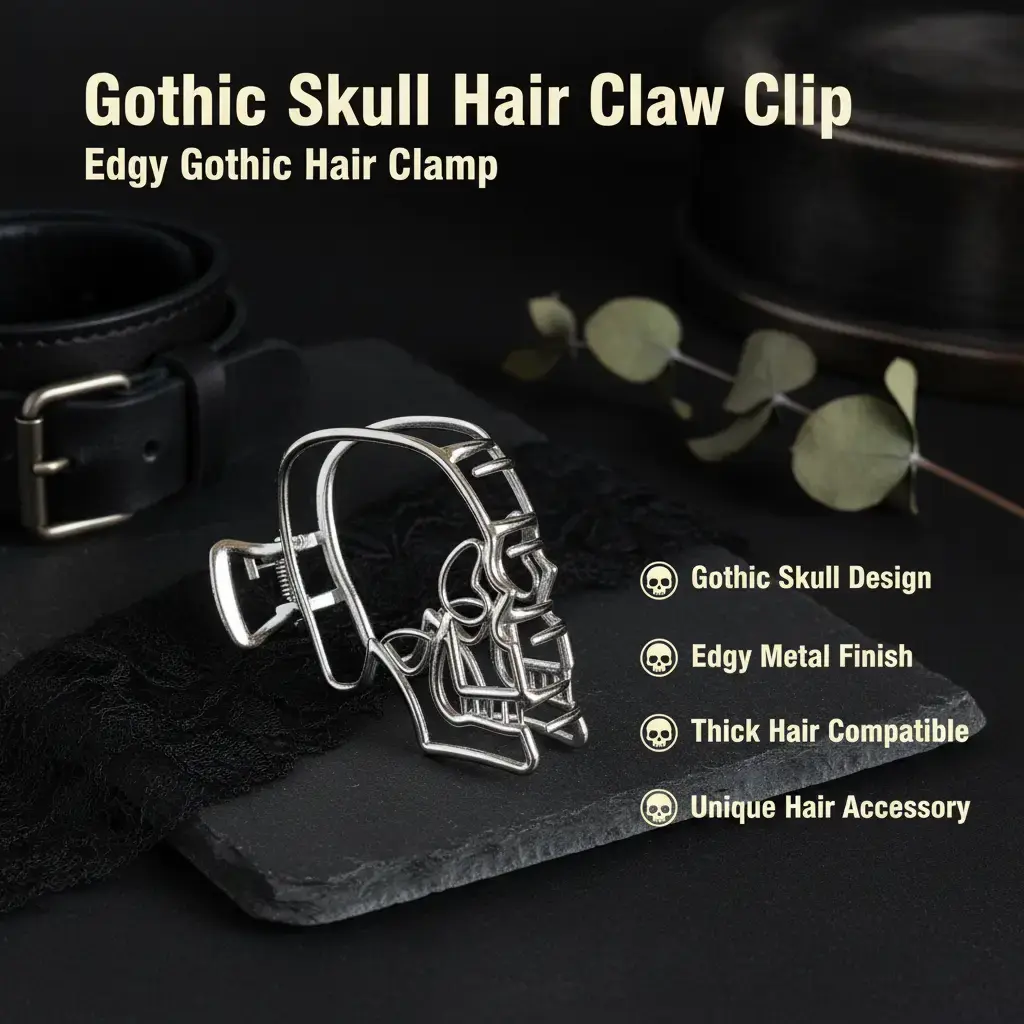 Gothic Skull Hair Claw Clip, Edgy Metal Skeleton Hair Accessory for Women, Trendy Silver Hair Claw for Thick Hair