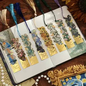4pcs/pack Retro Painting Metal Bookmarks with Tassel Bronzing Hollow Flower Bookmark Students Read Tool for Writers Readers Teachers Birthday Holiday Gifts Stationery Supplies