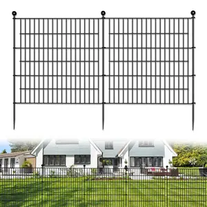 Black Dog Fence Outdoor,10 Panels No Dig Decorative Fence for Outdoor,Yard, Patio,32 in(H) X 24 Ft(L) Animal Barrier Rustproof Metal Wire Panel,Decorative Garden Fence, Yard & Patio Use