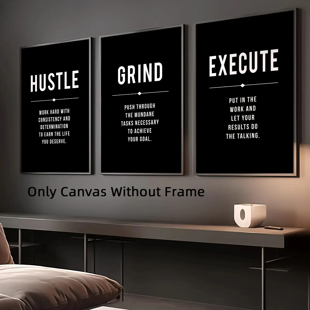 3Pcs/Set Unframed Hustle Grind Execute Canvas Poster, Unframed Art Print, Inspirational, Motivational & Entrepreneur Wall Art, Home Office Decor, Artwork For Gift, Wall Decor For Office, Bedroom, Living Room Decoration