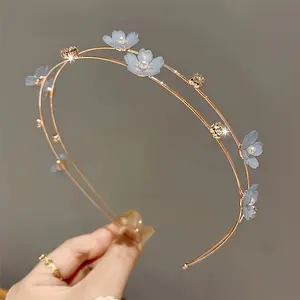 Fairy Style 1pc Women's Double-Layer Thin Flower Rhinestone Alloy Hair Ring - Elegant Hair Clip with Simple Design, Forest Inspired, Suitable for Wearing Out, New Style Hair Accessories