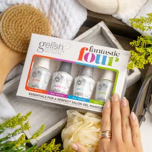 Gelish Fantastic Four Essentials Kit – Long-Lasting, Chip-Free Shine, Durable Finish, Complete Manicure System for Salon-Quality Nails at Home - Includes Foundation, Top It Off, pH Bond & Nourish.
