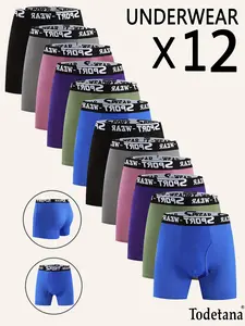12 Packs Men's Solid Color/Letter Tape Stretchy Boxer Briefs,Casual Comfy Slim Fit Breathable Moisture Absorption Opening Crotch Underwear for Daily Wear,Mens Underwear for All Seasons, Undergarments,Athleisure Menswear, Underwear Boxer Briefs