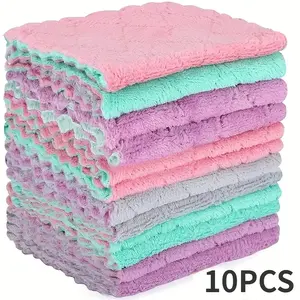 10 Pcs Microfiber Super Absorbent Cleaning Cloths, Thick Coral Fleece Reusable Dish Towels, Soft Absorbent Washable Kitchen Bathroom Car Window Wipes