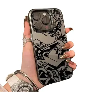 Adorable JoJo's Bizarre Adventure art-themed silver phone case, compatible with Apple iPhone 17, 16, 15, 14, and 13.