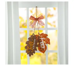 Glitzhome 24.5"H Fall Maple Leaves with BowknotDoor Hanger
