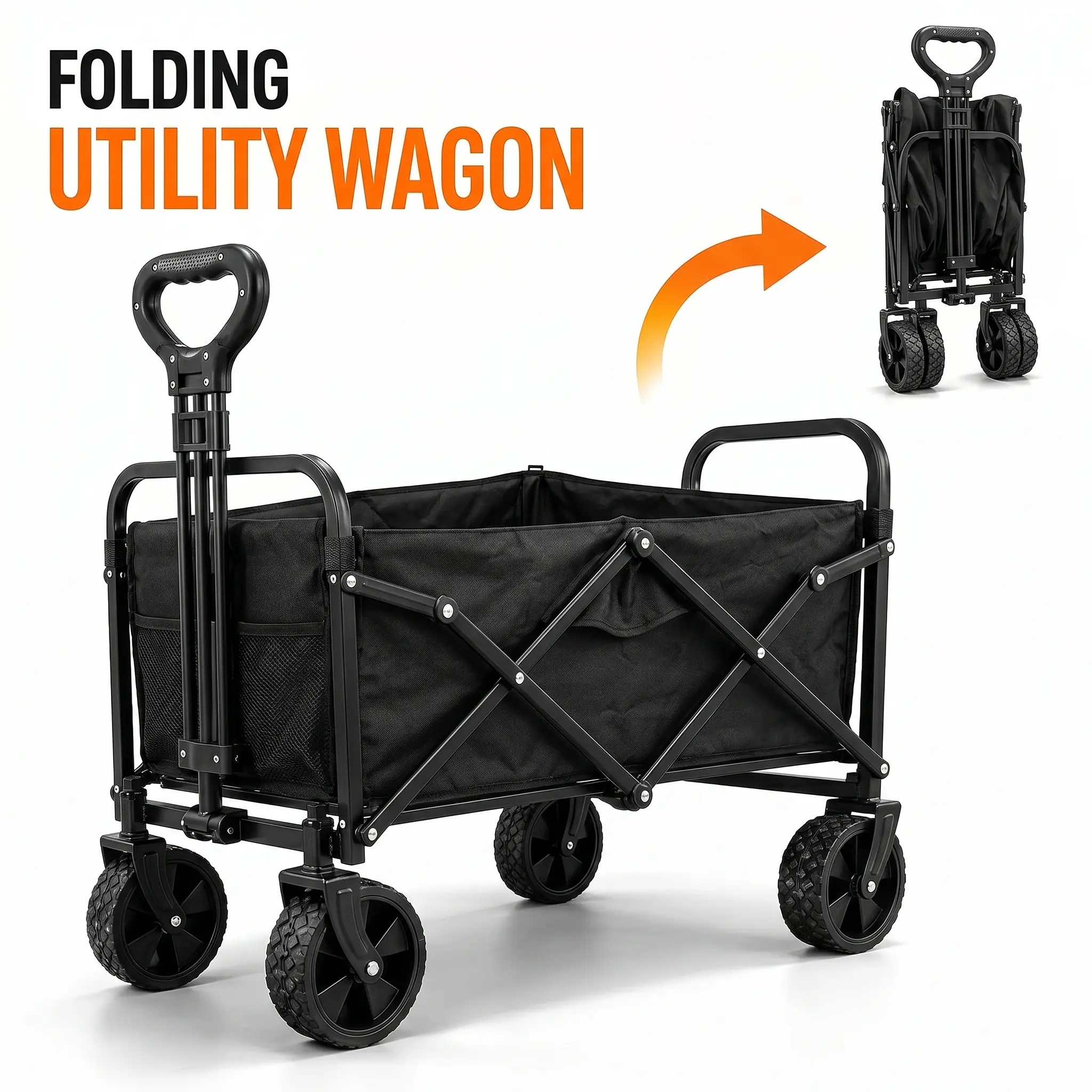 [DealsforYouDays]WeCharmer Collapsible Wagon with Tailgate, Wagons Carts Foldable with 350lbs Capacity, Lightweight Portable Utility Folding Wagon Cart for Shopping Camping Sports Garden