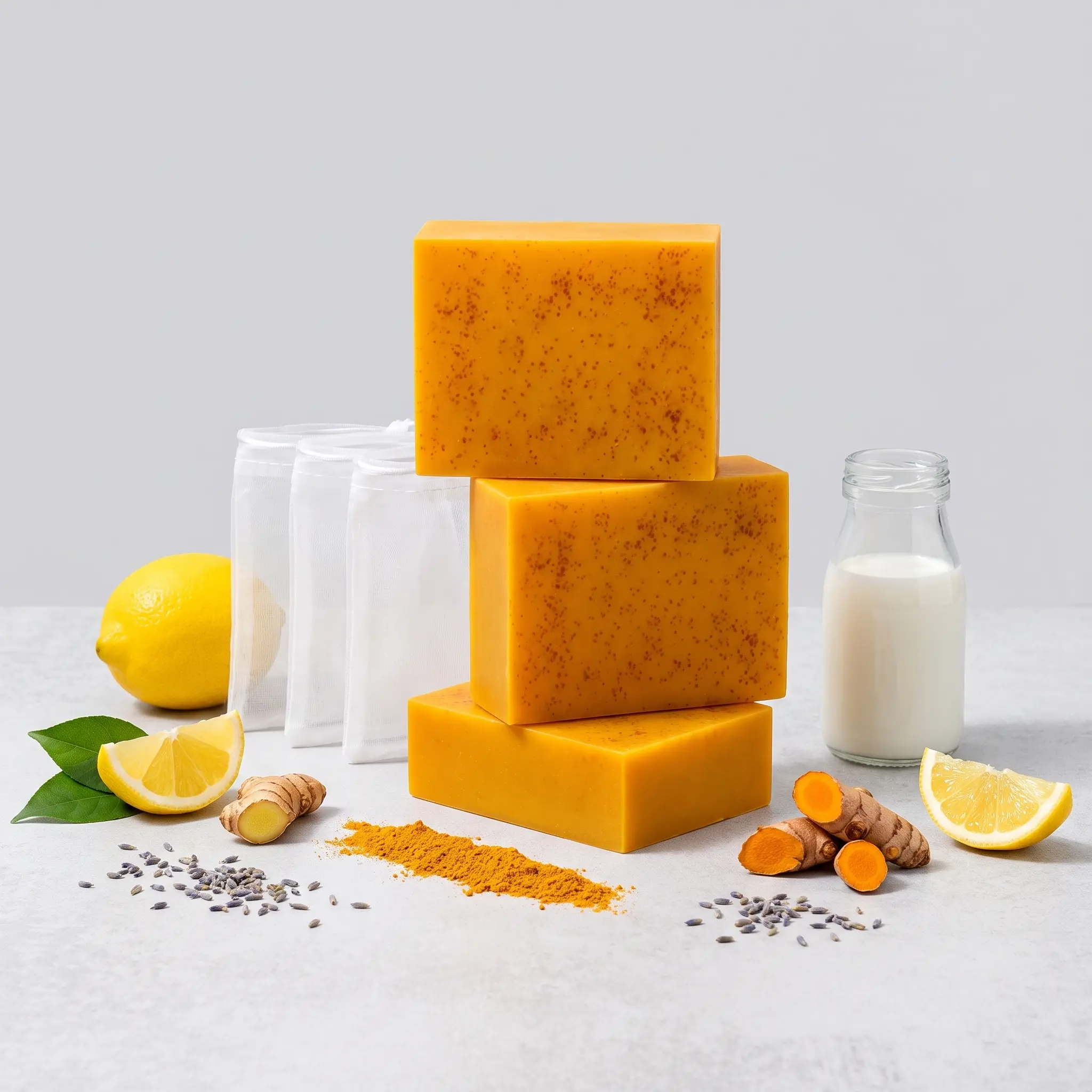 3PCS Lemon Turmeric Kojic Acid Bar Soap, Body Wash Dark Spot Reducer Soap Bar Cleansing Bar Cleanser for women men