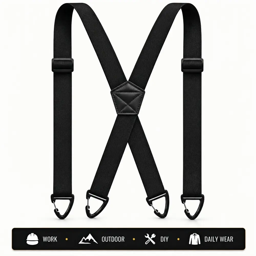Unisex Hidden X-Back Suspenders, 1.5-Inch Heavy-Duty Adjustable Elastic Straps Up to 47 Inches with Belt-Loop Carabiner Hooks, Comfortable Belt Alternative for Work and Travel Versatile Design Work Safety Equipment