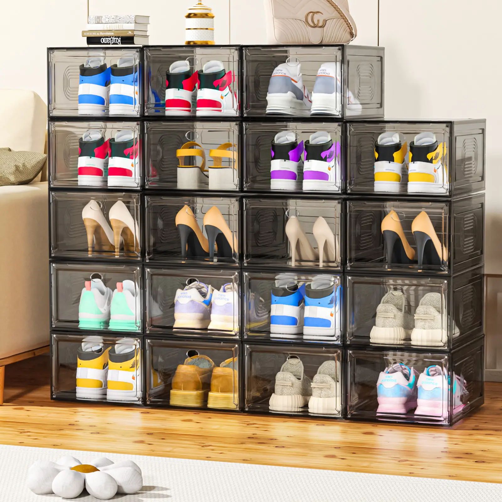 7CODE Thicken & Sturdy 24 Pack Thicken Shoe Organizer Stackable,Shoe Containers For Sport Sneaker Display,Upgraded Sturdy Shoe Storage Box,Plastic Shoe Box,White…,dorm essentials,home decor