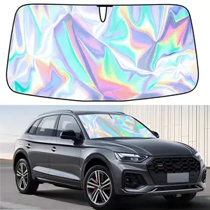 Sunshade Car Front Windshield with Reflective Titanium Silver Coating Sun Shade Iridescent Car Sunshade Foldable Sun Shield Cover Block UV Rays, Reflector Shield Suitable for Most Cars SUV MPV