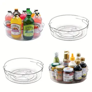 4pcs Plastic Lazy Turntable Organizer Set - 11.5-Inch Transparent Rotatable Rack with Handle, Raised Edge for Kitchen, Pantry, Cabinet Storage