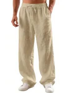 Men's Linen Classic Casual Straight Leg Pants, Breathable & Comfortable Versatile Trousers, Ideal for Outdoor Travel & Daily Wear, Perfect Father's Day Gift