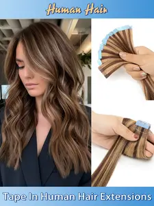 Invisible Tape In Hair Extensions - Double Sided Seamless Adhesive Wefts, Undetectable & Lightweight Salon Quality Hair, 12-24 Inches Human Hair Extensions for Instant Length Volume, Mini/Slim Tape Lays Flat for Natural Blend, Easy DIY