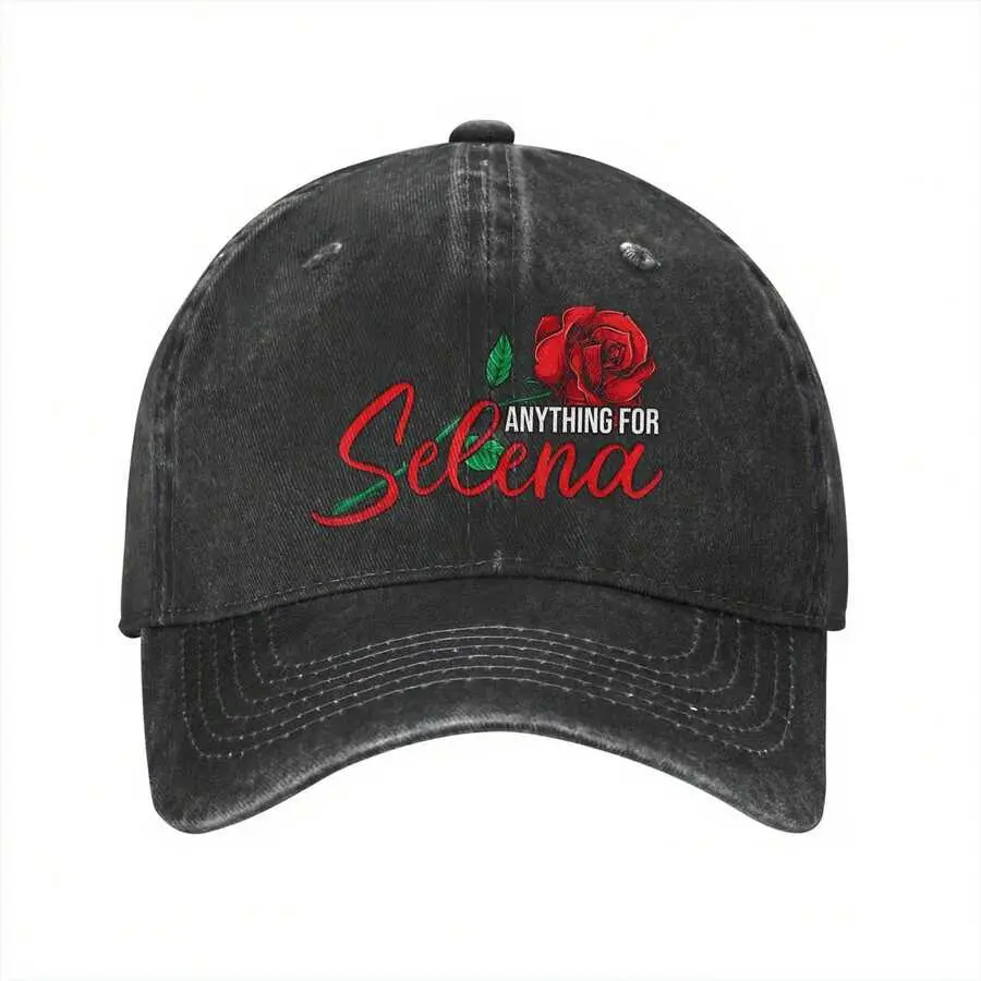 Selena Rose Tribute Unisex Washed Cotton Denim Baseball Cap - Adjustable Buckle, Breathable, for Sports, Travel Outings (Sports & Outdoor Accessory), Fashion, All-Seasons, Curved Brim, Single-Layer, Outdoor Wear, Casual, Daily, Fashionable, Hand Wash Only