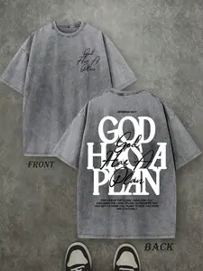 Vintage Washed "God Has a Plan" Double-Sided Print Tee | 230gsm Heavyweight Christian Streetwear, Unisex Wide-Shoulder Fit, High-Quality Cotton Casual Top for Men & Women