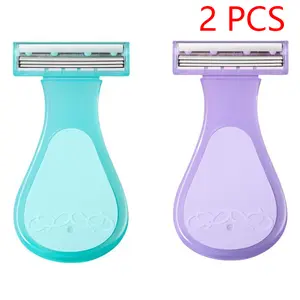 2-Pack Manual Mini Three-Blade Razor Body Hair Trimmer Portable Safe Shaving Tool for Women Girls