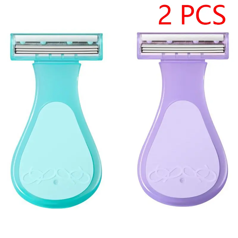 2-Pack Manual Mini Three-Blade Razor Body Hair Trimmer Portable Safe Shaving Tool for Women Girls