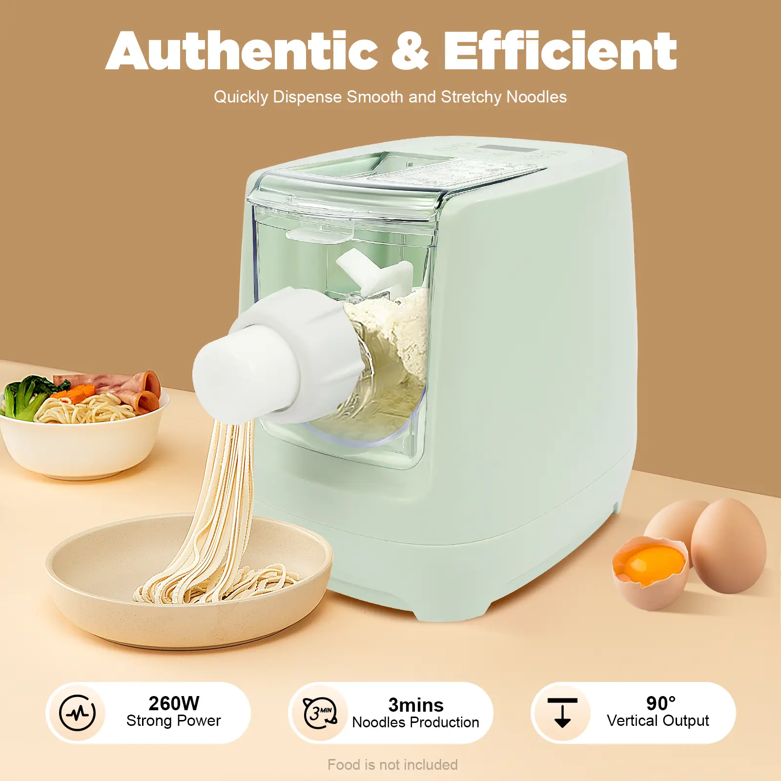 Electric Pasta Maker - US Standard 110V 260W, 13 Molds, Green Modern Design, 3min Fast Output, LED Display, Dishwasher Safe, ABS Material, 3.61kg/7.96lbs, 1* Power Cord, Reusable Home Kitchen Gadget (Yes for Easy Operation)