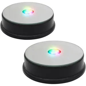 LED Black Display Base- Crystal Glass Art Statue Merchandise Display Stand- Multicolor Changing Light Display Stand Powered by 3 AAA Batteries （Pack of 2）