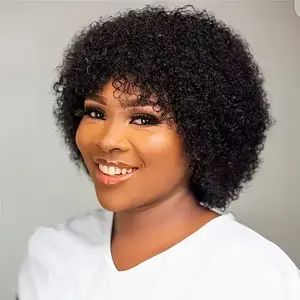 Glueless Wigs Short Afro Kinky Curly Natural Black Color Wigs for Women Human Hair Put on & go Soft and Fluffy Glueless Wigs 70s 80s Hair Kinky Curly Wig Cosplay or Daily Use Wigs  Pixie Curl Afro Wig Allofbob Wig