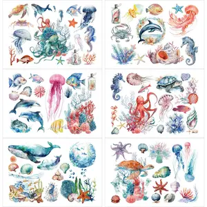 Rub on Transfers for Furniture Crafts Stickers - 6 Sheets Sea Animals Rub on Transfer Stickers Furniture Crafts Ocean Decals for Wood Scrapbook Doors Window DIY Home Office Decor 11.8 x 8.2 Inch