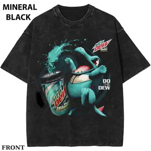 Anime Totodile - Soda Monster Shirt, pokebon Y2K Energy Drink Graphic Tee, PKM T-shirt, Anime Inspired Streetwear, Black Washed Tee Streetwear Summer  Womenswear