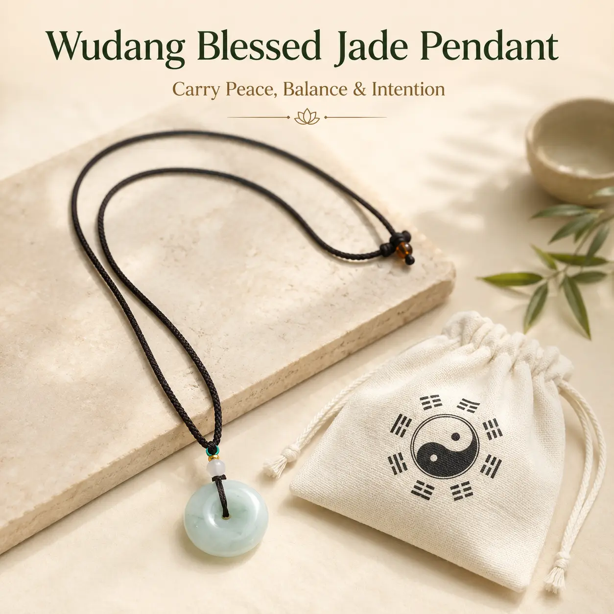 Wudang Inspired Jade Bi Disc Pendant Necklace, Natural Green Jade Blessing Amulet Jewelry for Balance, Love, Career Success, Wealth Intention, Inner Peace, Spiritual Harmony and Meaningful Daily Wear Gift