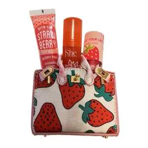 Strawberry Lovers Lip Gloss Bundle with Adorable Mini Purse Hydrating Glossy & Moisturizing Lip Oil Makeup Gift Set for Teens and Gloss Lovers