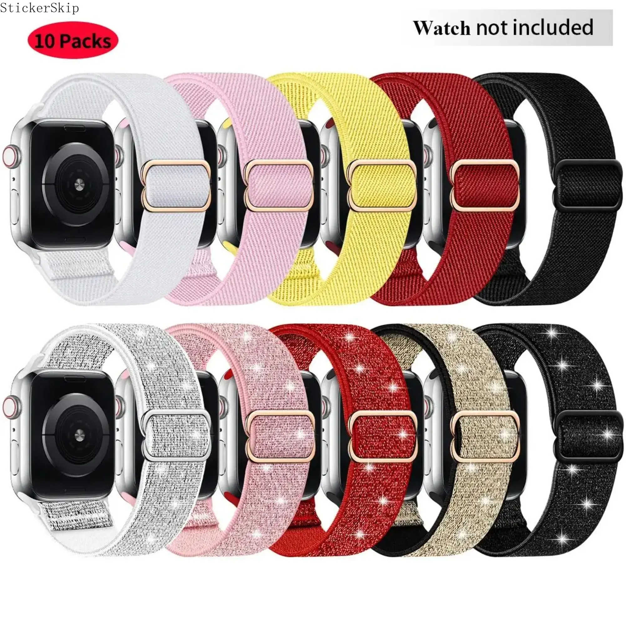 2026 NEW 10PACKSNylon Smart Watch Strap (Only Band), Adjustable Elastic Breathable Watch Band, Stylish Smart Watch Replacement Watchband Suitable for Apple Watch, Smartwatch Strap