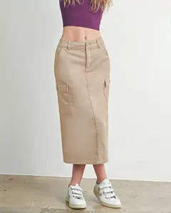 CARGO POCKET TWILL MAXI SKIRT