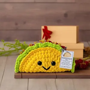 New product EmotionalSupport Tacot - Hand-knitted doll featuring corn cake and egg dumplings with emotional support elements.