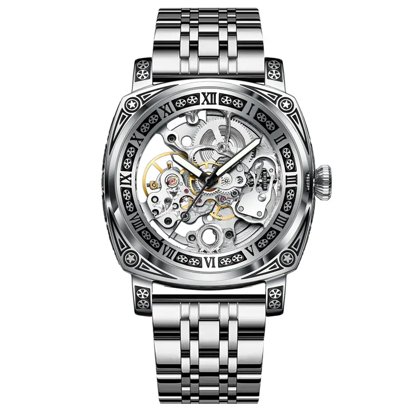mechanical style watch Luxury Skeleton Automatic Mechanical Watch for Men Stainless Steel Luminous Waterproof Hollow Dress Wristwatch