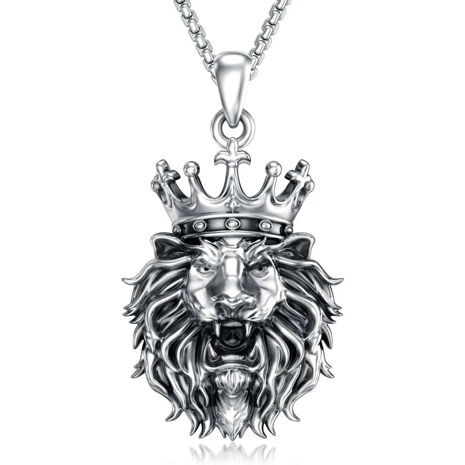 Men's Lion Necklace in 925 Sterling Silver, Vintage Oxidized Pendant, Symbol of Courage, Strength & Protection, Birthday Gift for Dad, Husband, Dignity, Men's Jewelry