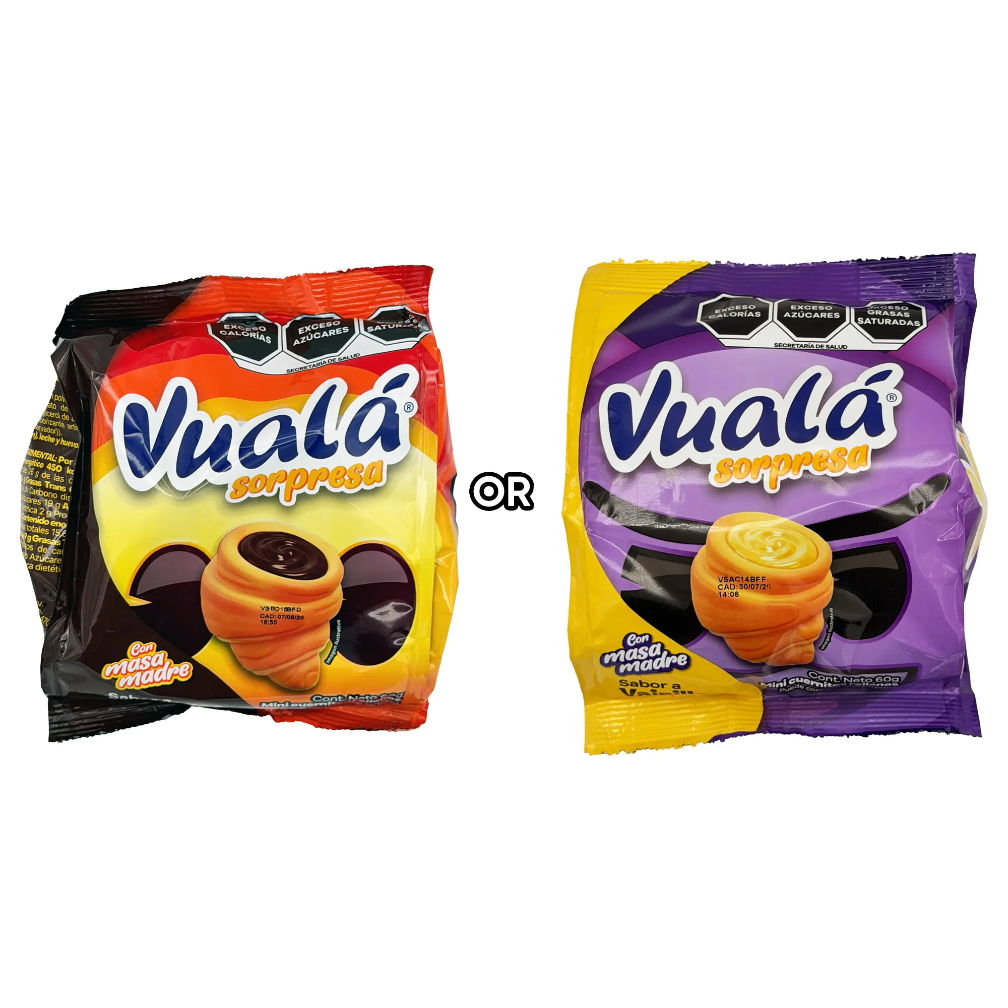 Vuala Sorpresa Mini Cuernitos - Vanilla or Chocolate Filled Pastry, 5 Pieces, Mexican Snack Cakes with a Surprise Inside