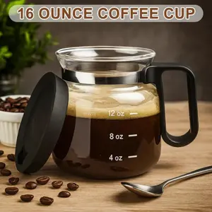 16 Oz Coffee Pot Mug,Mini Coffee Pot Cup,with Spill Proof Lid Heatproof Glass Mug Large Capacity ideal Gift for Coffee Lovers Coffee Pitcher, Modern Coffee Pot