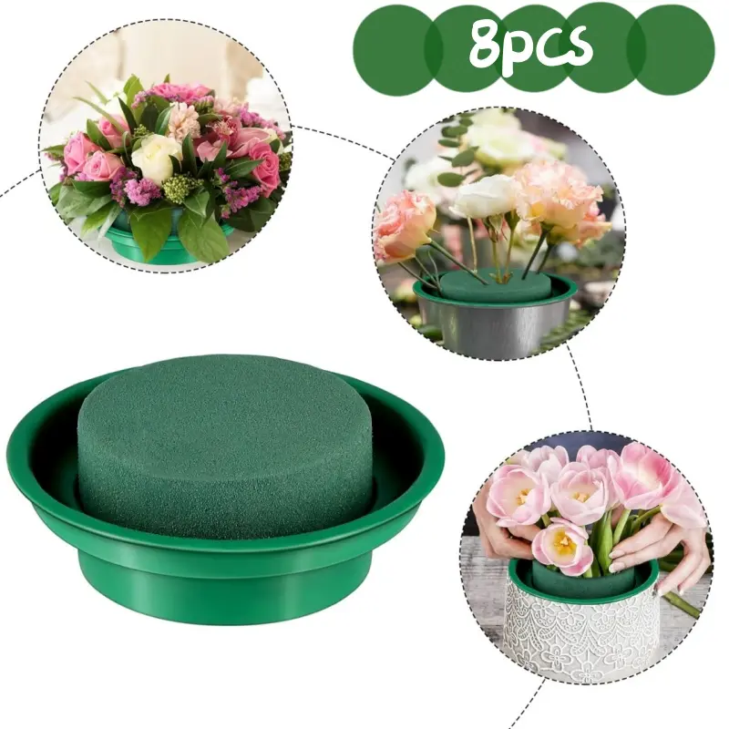DIY 8-Pack 6.5in Round Bowl Floral Foam Assembly Kit with Water Storage, for Flower Shops, Weddings, Birthday & Dancing Parties Fresh/Artificial Flower Arranging Projects, Assembly Kit Floral Arranging