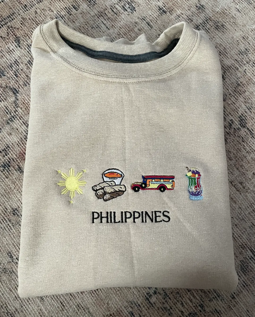 Philippines Sweatshirt with Cultural Icons Design and "PHILIPPINES" Text Embroidered Menswear