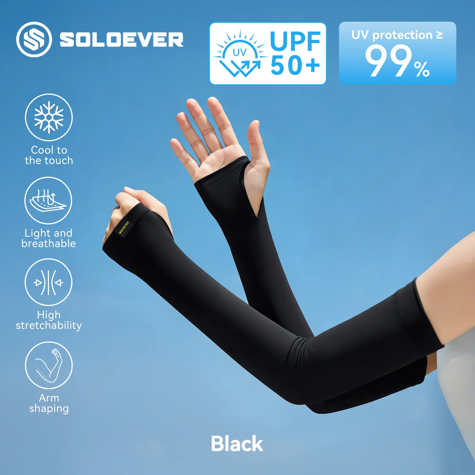 SOLOEVER Sun Protection UV Arm Sleeves for Men Women Youth UPF 50+ Breathable Comfortable UV Protection for Running, Cycling, Golf & Outdoor Sports UV Garden Arm