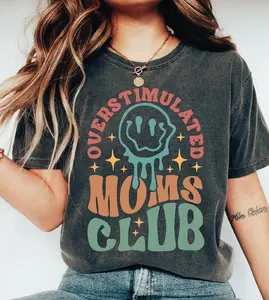 Comfort Color T-shirt Holafish Oversize Vintage“MOM'S Club” pattern T-Shirt,MOM'S Day T-shirt Heavyweight Cotton Streetwear graphic vintage tees Menswear Crewneck Tshirt B