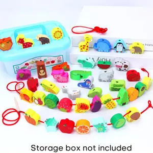 Wooden Beads Stringing Blocks Toy, 46pcs/set Colorful Blocks, Montessori Early Education Toy, Educational Sensory Toy for Kids